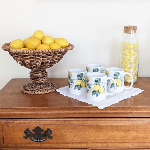 ROYAL NORFOLK Ceramic Tuscan-Themed Lemon-Printed Large Mugs (Set of Four Mugs) - Picture 1 of 5
